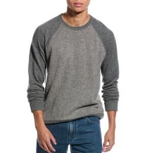 Vince Wool Cashmere Birdseye Baseball Long Sleeve Crewneck Sweater Grey Mens XXL